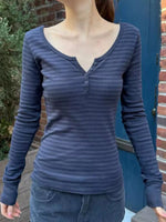 Striped Long Sleeve Henley T-Shirt