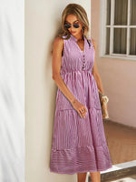 Striped Sleeveless Tiered Midi Dress