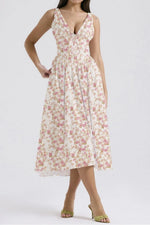 Floral V-Neck Sleeveless Midi Dress with Pockets