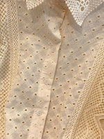 Eyelet Button-Up Shirt with Scalloped Hem