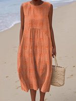 Full Size Round Neck Sleeveless Casual Midi Dress Plus Size