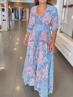 Smocked Printed Half Sleeve Dress
