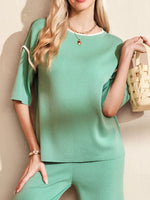 Contrast Trim T-Shirt and Drawstring Pants Set
