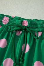 Polka Dot Print V Neck Tee Short Set