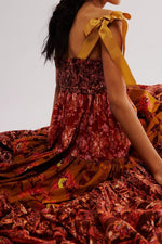 Floral Tiered Maxi Dress with Mixed Print Design