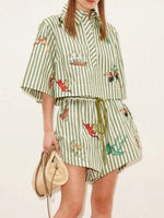 Printed Striped Shirt and Shorts Set