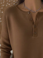 Full Size Half Button Long Sleeve Knit Top Plus Size