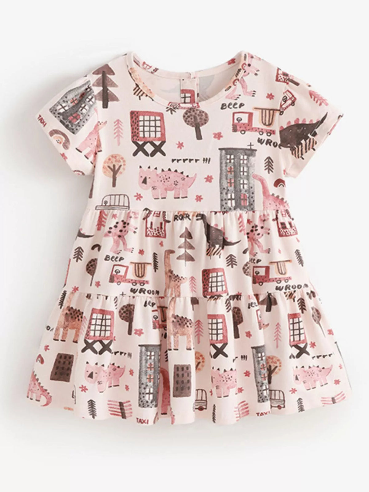 Children's Tiered Cartoon Print Casual Dress
