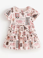 Children's Tiered Cartoon Print Casual Dress