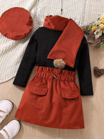 Children's Texture Knit Top and Skirt Set with Scarf & Beret