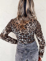 Leopard Print Sheer Mesh Blouse
