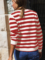 Button Down Striped Long Sleeve Cardigan