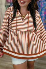 Stripe Babydoll Long Sleeve Blouse