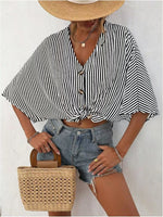 V-Neck Striped Batwing Sleeve Casual Blouse