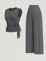 Side Tie Round Neck Tank and Pants Set