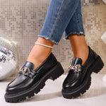 Chain Decor Round Toe Loafers