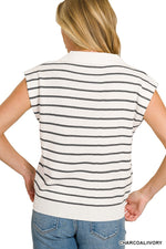 Zenana Viscose Striped Collared Sweater Vest