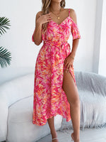 Printed Cold Shoulder Midi Cami Dress