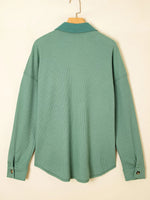 Waffle Knit Vintage Patchwork Button Up Loose Shirt