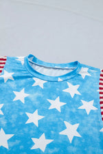 Vintage Star Print Striped Ruffle Sleeve Independence Day Top