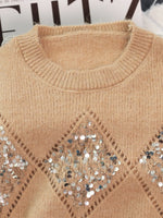 Sequined Diamond Pattern Oversized Sweater