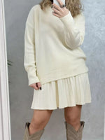 Round Neck Top and Pleated Skirt Sweater Set