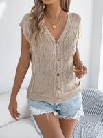 Texture Knit Button Up Cap Sleeve Cardigan