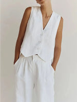 Full Size V-Neck Vest and Wide Leg Pants Set Plus Size