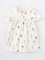 Children's Fairy Print Peter Pan Collar Puff Sleeve Dress