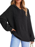 Ribbed Oversized Hoodie Sweatshirt with Pocket