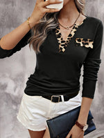 Leopard Trim Long Sleeve T-Shirt