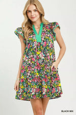 Umgee Floral Flutter Sleeve Tiered Mini Dress