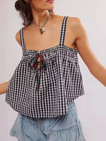 Smocked Gingham Tie-Front Cami