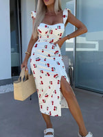 Slit Sweetheart Neck Midi Dress