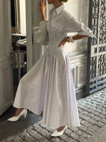 Button Front Long Sleeve Maxi Shirt Dress