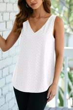 Eyelet Knit Patterned Loose V Neck Tank Top