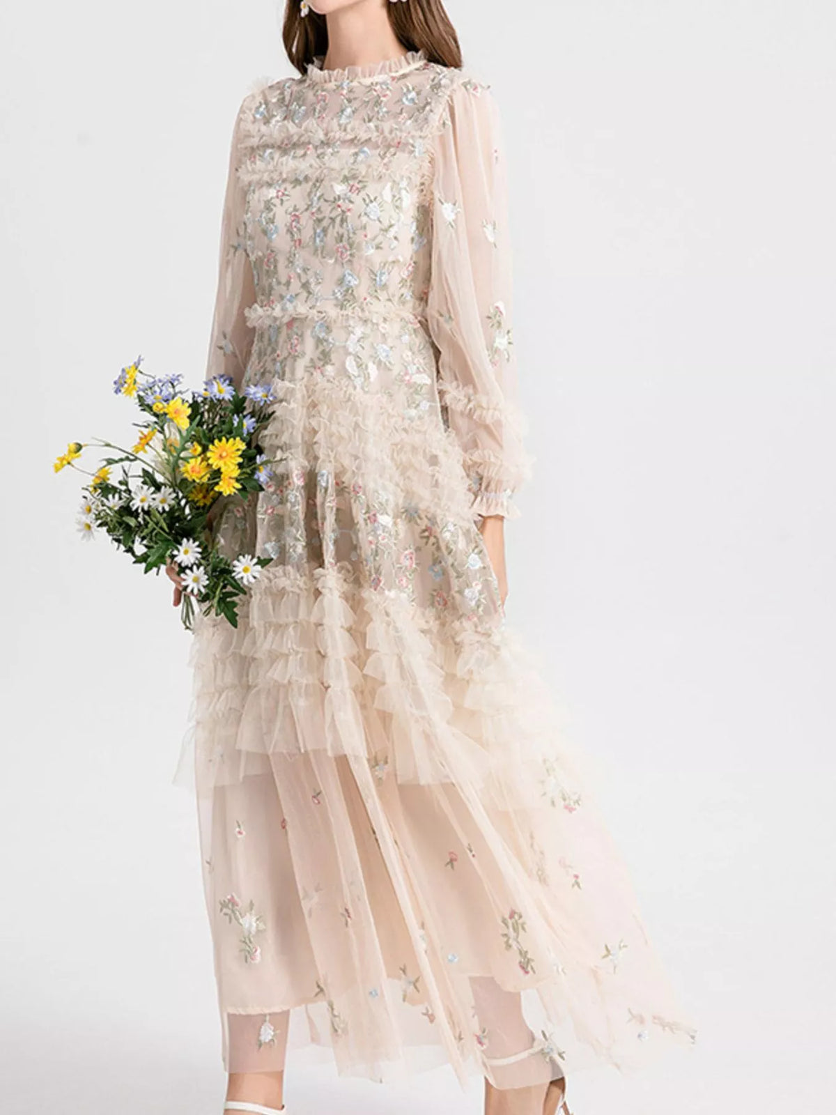 Floral Tulle Layered Maxi Dress
