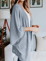 Full Size Open Front Waffle Knit Cardigan Plus Size