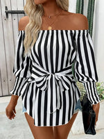 Striped Off-Shoulder Long Sleeve Blouse