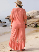 Plus Size Button Up Half Sleeve Top and Pants Set
