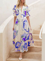 Full Size Abstract Print Puff Sleeve Midi Dress Plus Size