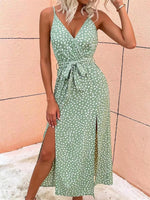 Slit Printed Surplice Midi Dress