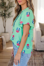 Floral V Neck Flutter Sleeve Blouse