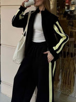 Contrast Striped Zip Up Top and Pants Set