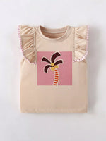Children's Sleeveless Palm Tree Graphic T-Shirt with Ruffle Trim