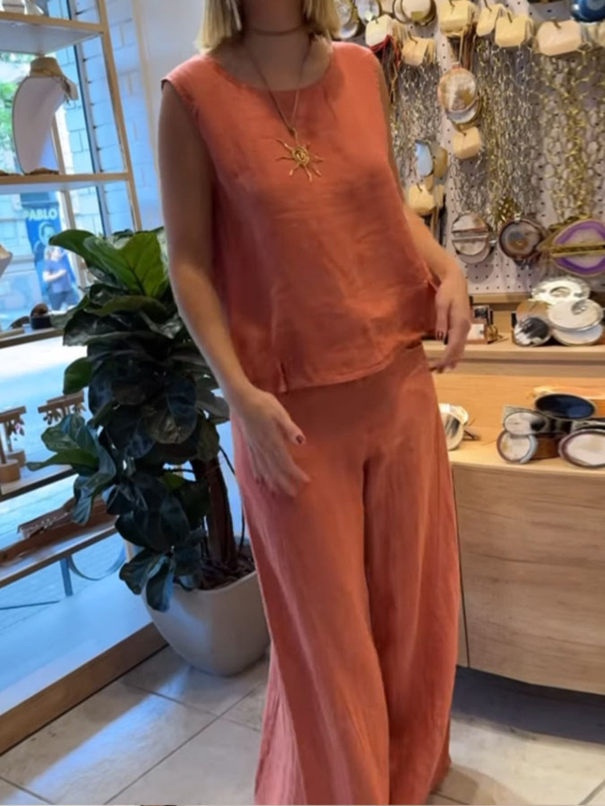 Full Size Round Neck Tank and Pants Set Plus Size