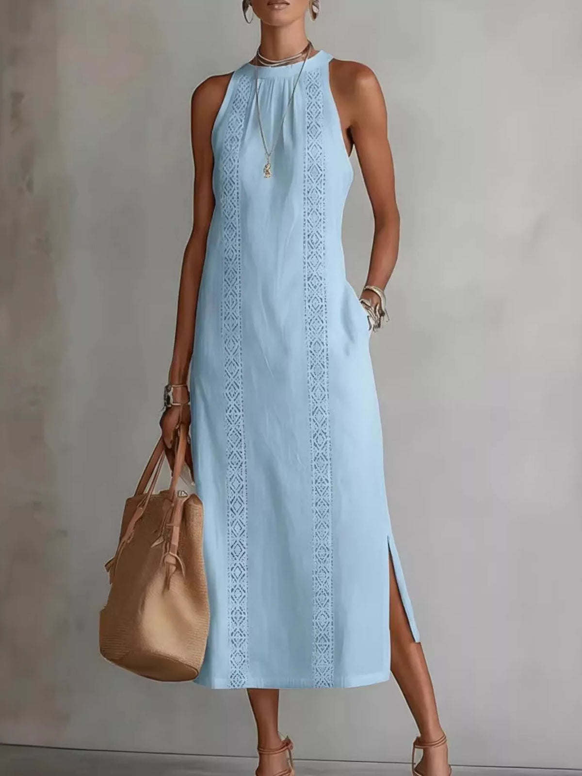 Full Size Side Slit Sleeveless Midi Dress Plus Size