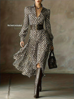 Printed Long Sleeve Midi Dress