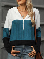 Color Block Half Zip Hooded Top