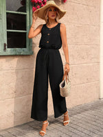 Sleeveless Button-Front Wide Leg Jumpsuit